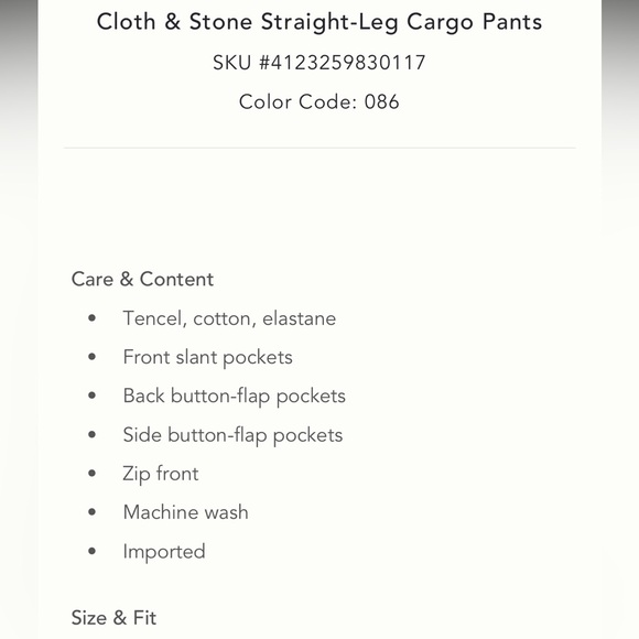 NWT 💙 Anthro Cloth & Stone straight cargo pants - Picture 6 of 6